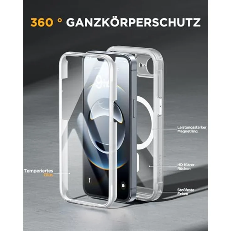 Miracase iPhone 17e & 16e Hülle für MagSafe, 360° Ganzkörper-Stoßfest mit kratzfestem Panzerglas-Schutz, Voll-Kameraschutz, langlebige Mattklare Handyhülle – Bild 2