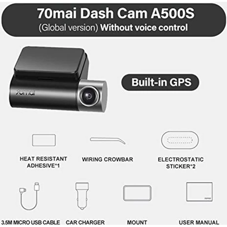 Dashcam 70MAI A500s Pro+ 1944P | Dash cam 140 ° 2" | Camera Auto mit GPS | Kamera WDR & G-Sensor & ADAS | Unterstützt 128GB | Möglichen Parküberwachung & Loop-Aufnahme | Auto Zubehör - Cam 70mai – Bild 2