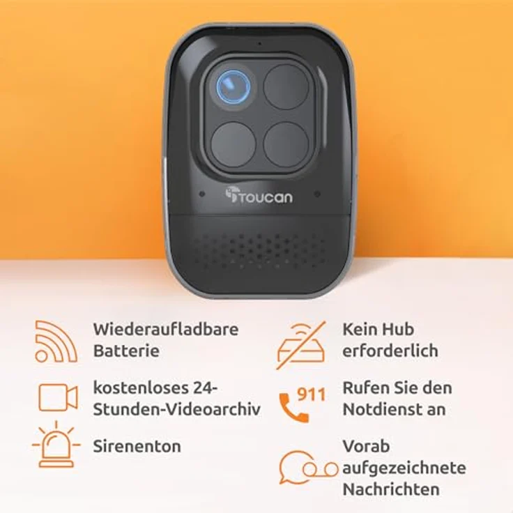 Toucan Wireless Security Camera PRO with Radar Motion Detection, Schwarz, Netzwerkkamera mit 1080p Full HD, 9.750 mAh Akku und 140° Weitwinkelansicht – Bild 4