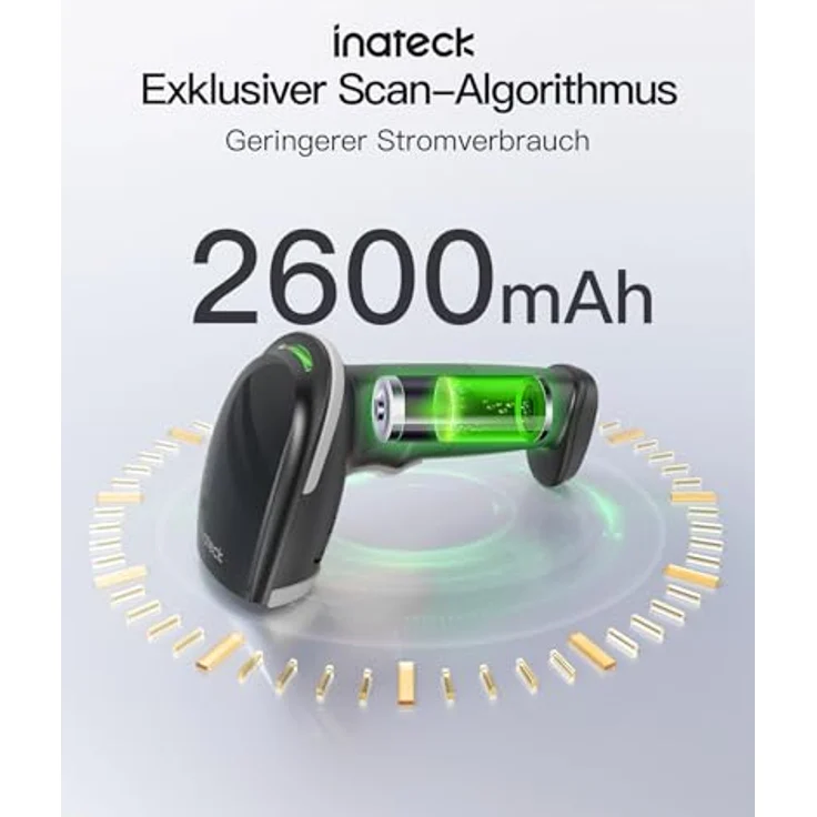 Inateck BCST-23, Bluetooth Barcode Scanner 1D 2D QR, kabellos mit APP und SDK, graue Farbe, 3 Monate Akkulaufzeit – Bild 3