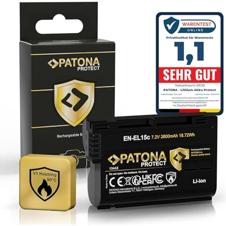 PATONA Protect EN-EL15c Akku, 2600mAh mit NTC-Sensor und V1 Schutzgehäuse, kompatibel mit Nikon Z6III und anderen Modellen – Bild 1