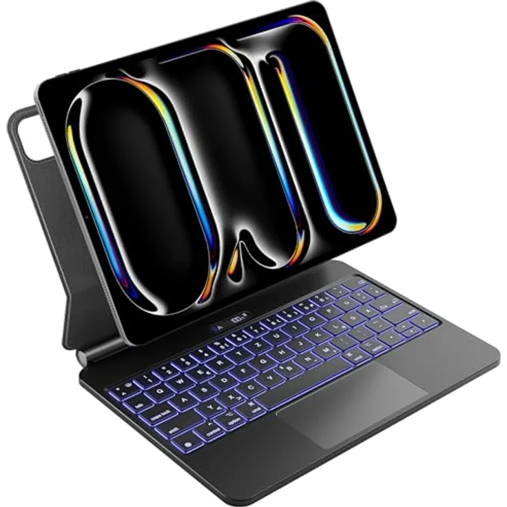 Inateck Magic Keyboard für iPad Pro 11 2024 M4 Hülle mit Tastatur, Schnellladefunktion, LED-Anzeige, Click-Anywhere-Trackpad, 7 Farben Hinterleuchtet, QWERTZ, KB09121  – Bild 1