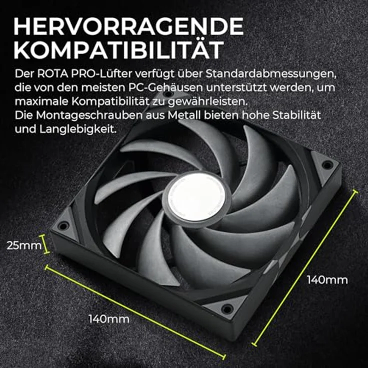 TRYX ROTA Pro 140 PWM-Lüfter - 140mm, schwarz - Leistungsstarker Gehäuselüfter mit Fluid-dynamischem Gleitlager – Bild 6