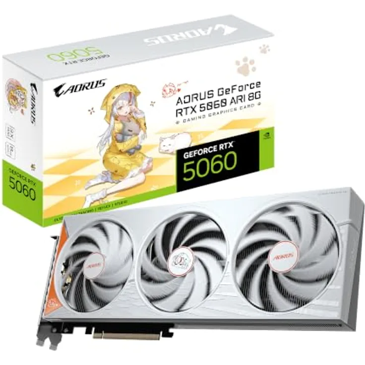 Gigabyte AORUS GeForce RTX 5060 AORUS ARI 8G, 8 GB Grafikkarte, PCIe 5.0, weiße Kühlung