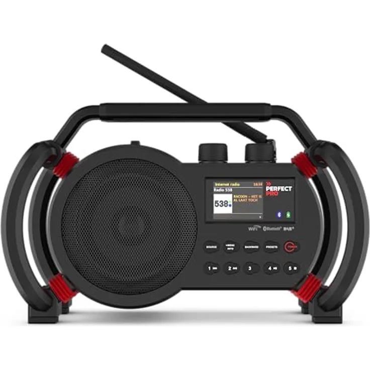 PerfectPro Baustellenradio NETBOX, WiFi internetradio, DAB+ und UKW-Empfang, Bluetooth, AUX und USB-Eingang, Inklusive Ladegerät, IP64, NBX2