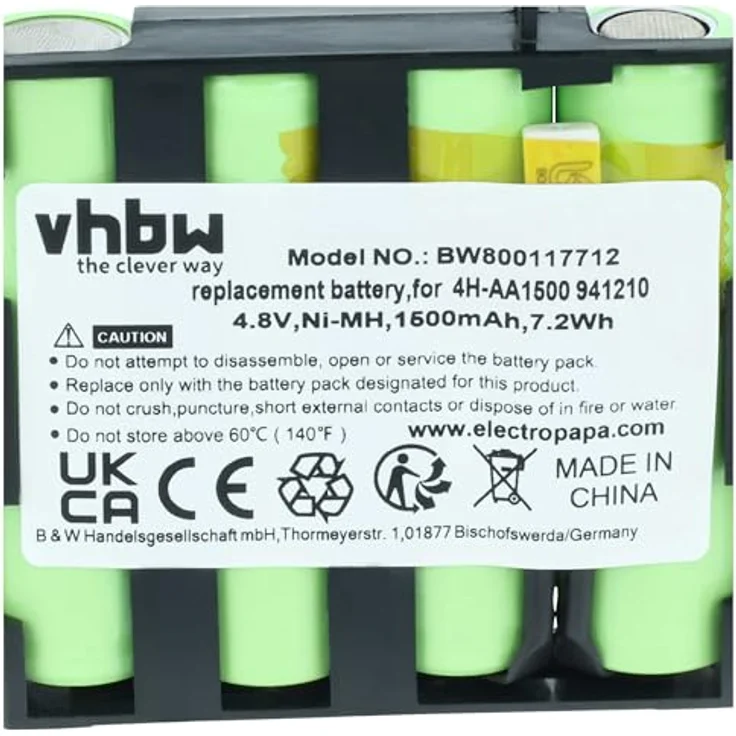 vhbw Akku passend für Compex Muskelstimulator Geräte - Ersetzt Compex 4H-AA1500, 4H-AA2000, 941210, 941213 - (NiMH, 1500mAh, 4.8V) - Accu, Ersatzakku – Bild 6
