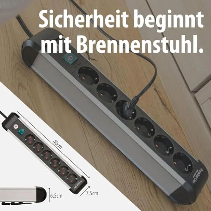 Brennenstuhl Premium-Alu-Line 6-Fach Steckdosenleiste, Aluminium mit 3m Kabel und beleuchtetem Sicherheitsschalter, platzsparend mit 45°-Anordnung – Bild 4