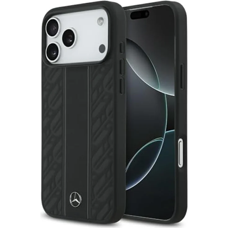 CG MOBILE Mercedes Leder Lorbeerblätter-Streifen Schutzhülle für iPhone 17 Pro Max, kompatibel mit MagSafe, Echtleder, Schwarz – Bild 1