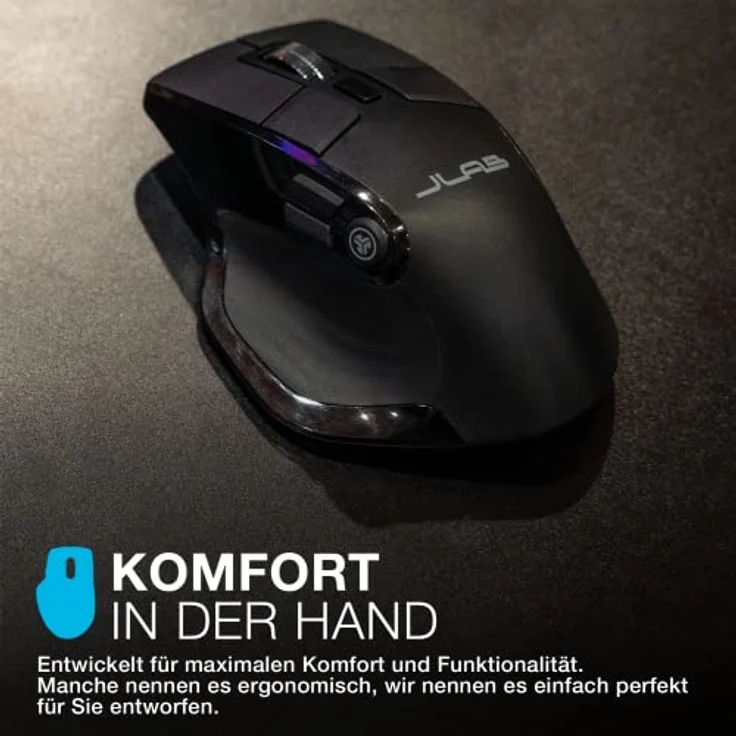 JLab Audio Epic Ergonomische Muis Rechtshandig - Draadloos - Bluetooth - USB (Kabellos), Maus, Schwarz – Bild 5
