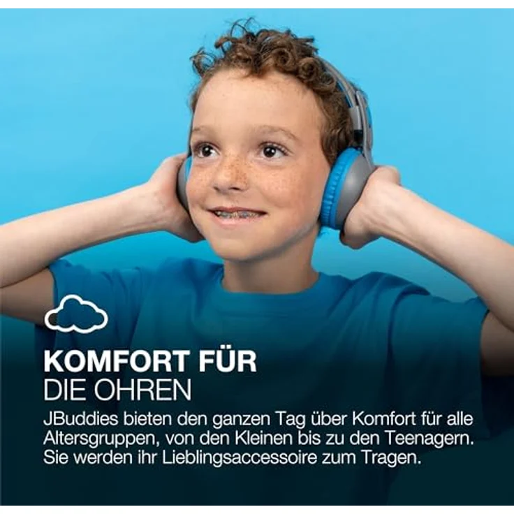 JLab JBuddies Studio 2 Kabellose + verkabelte On-Ear-Kinder-Kopfhörer, Grau/Blau, 65+ Stunden Akkulaufzeit, Teilen-Modus, Lautstärkesicher, faltbar, verstellbar, Geräuschisolierung – Bild 3