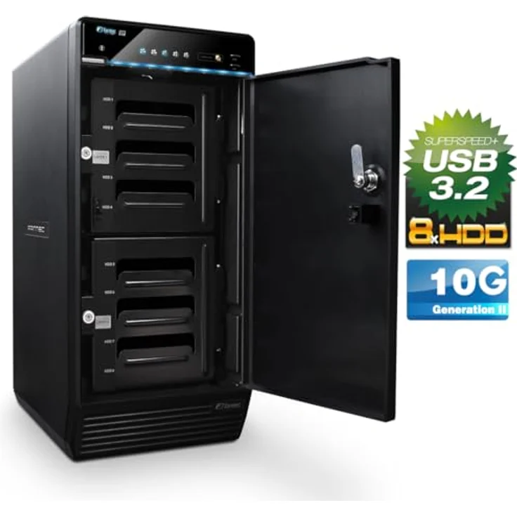 FANTEC QB-X8U31 8fach USB3.2 Gen2 Festplattengehäuse für 8X SATA 3,5/2,5 Zoll HDDs oder SSDs, Transferraten bis 10Gbit/sec, Lüfter Auomatik, Metallgehäuse schwarz – Bild 3