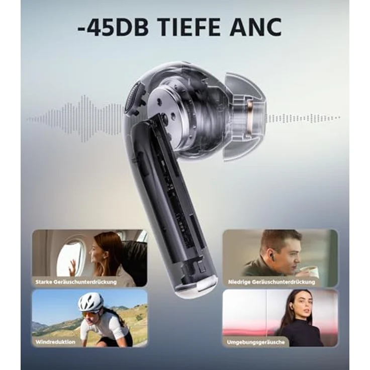 Edifier W260NC Aktive Noise Cancellation Ohrhörer, Hi-Res Audio, 6 Mikrofone, IP54 Wasserdicht, Bluetooth 5.3, Dunkelblau – Bild 3