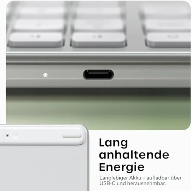 Satechi Slim EX3 Kabellose Tastatur, Kompakte Bluetooth-Tastatur mit Full-Size-Layout, Numpad und USB-C-Laden, Silber – Bild 8