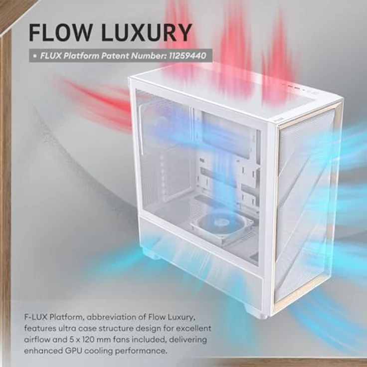 Antec Flux PC-Gehäuse, Full-Tower E-ATX, Aluminium & Holzrahmen, Tempered Glass, bis zu 2x 360mm Radiator Support, weiß – Bild 2
