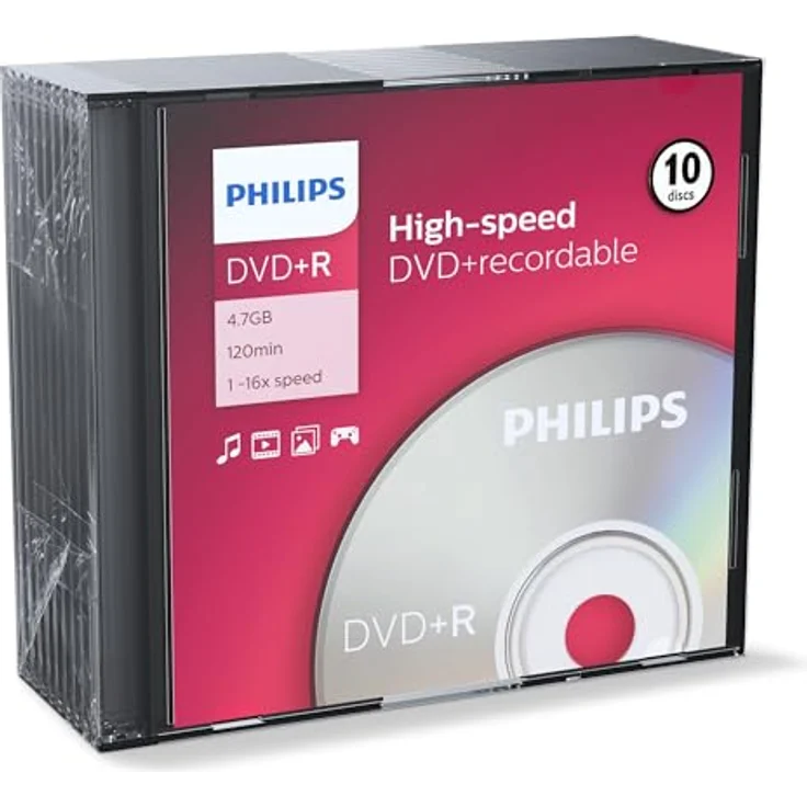 Philips DVD+R Rohlinge (4.7 GB Data- 120 Minuten Video, 16x High Speed Aufnahme, 10er Spindel) – Bild 2