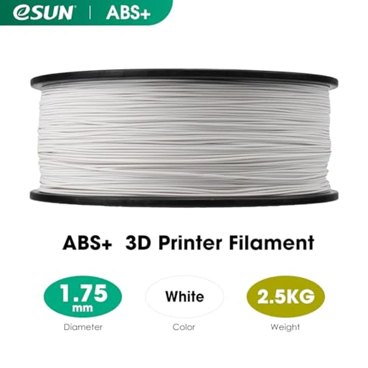 eSUN ABS+ Filament 1.75mm, Low Warping, hohe Maßgenauigkeit +/- 0.03mm, 2.5KG Spule, 3D Drucker Filament, Kaltes Weiß – Bild 2
