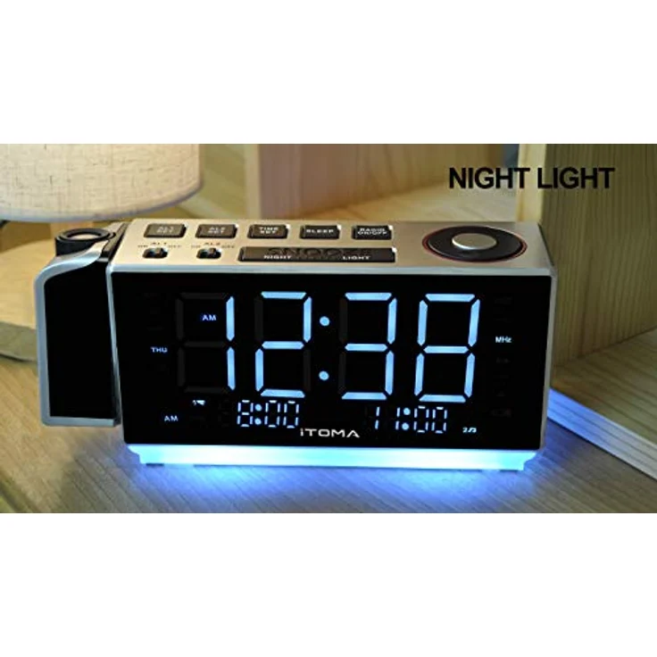 Projektionswecker mit UKW-Radio, USB-Aufladung, 1.8'' LED-Anzeige, Nachtlicht, Doppelalarm, Snooze, Dimmersteuerung, Nachttischuhr Radio iTOMA CKS509 – Bild 3
