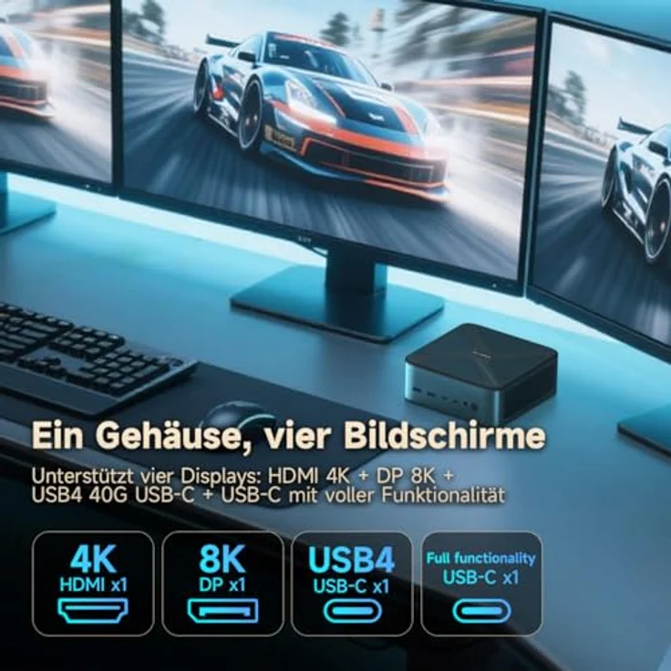 ALLIWAVA GH8 Mini PC, AMD Ryzen 9 8945HS bis 5,2 GHz, 32 GB DDR5 RAM, 1 TB SSD, AMD Radeon 780M, Dual 2.5G LAN, USB4, 4K-Display-Unterstützung, Metall – Bild 2