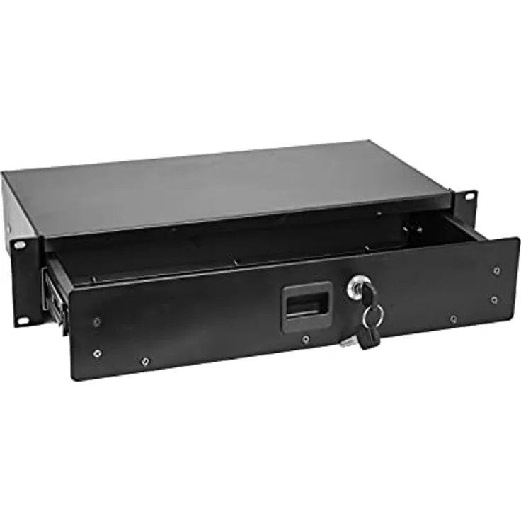 Omnitronic Rackschublade SN-2, abschließbare 2HE Rackschublade für 19" Racks, Schwarz – Bild 1