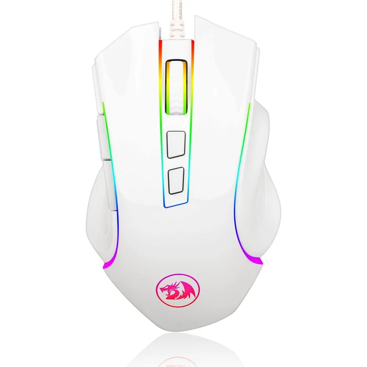 Redragon M607W GRIFFIN, RGB Gaming Maus mit 7200 DPI, kabelgebunden, ergonomisch für Rechtshänder, weiß