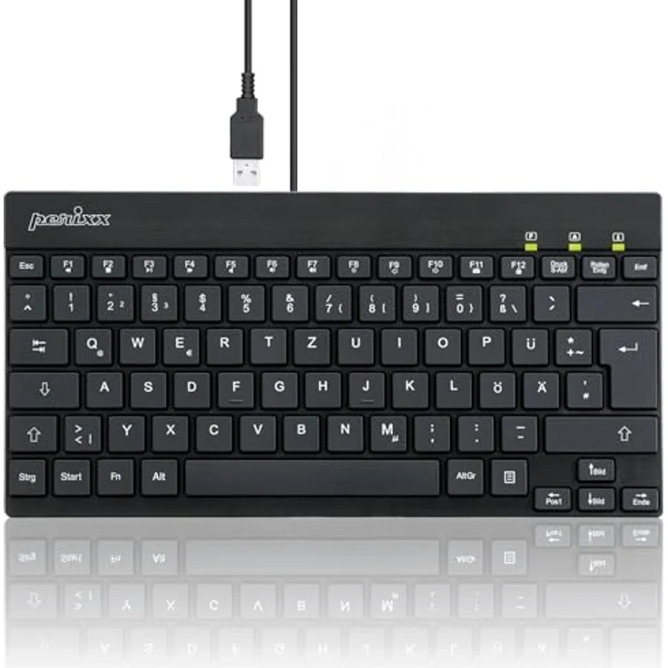 Perixx Periboard-326 Mini schwarz, LEDs weiß, USB, DE QWERTZ (11608) – Bild 1