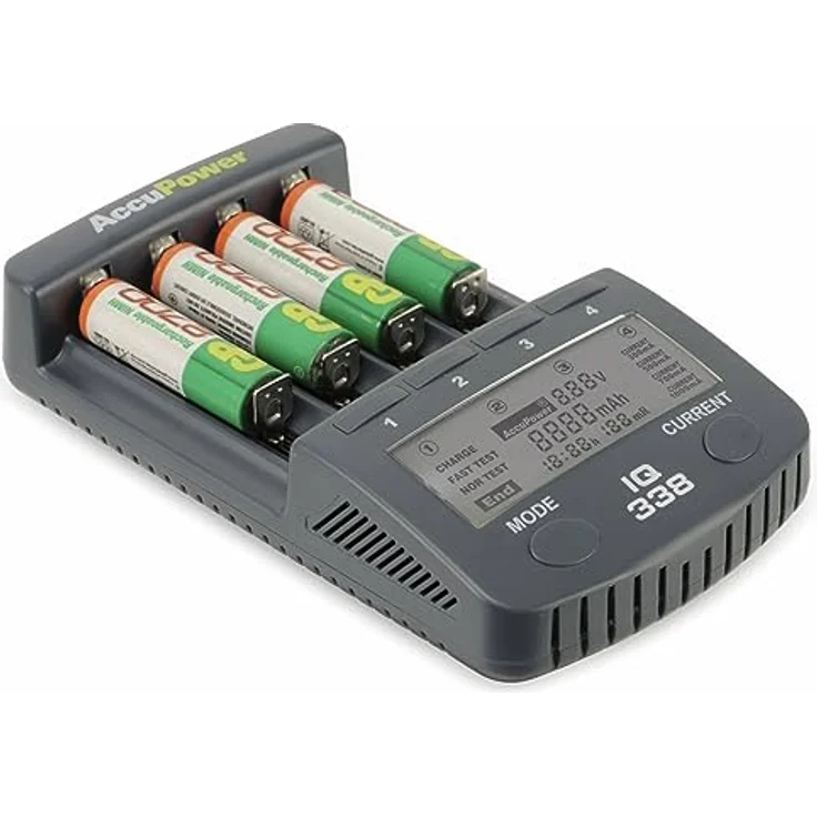 AccuPower Rundzellen-Ladegerät NiCd, NiMH, LiIon IQ338 10440, 14500, 16340, 17355, 17500, 17670, 18490, 18500, 18650, 22650 – Bild 2