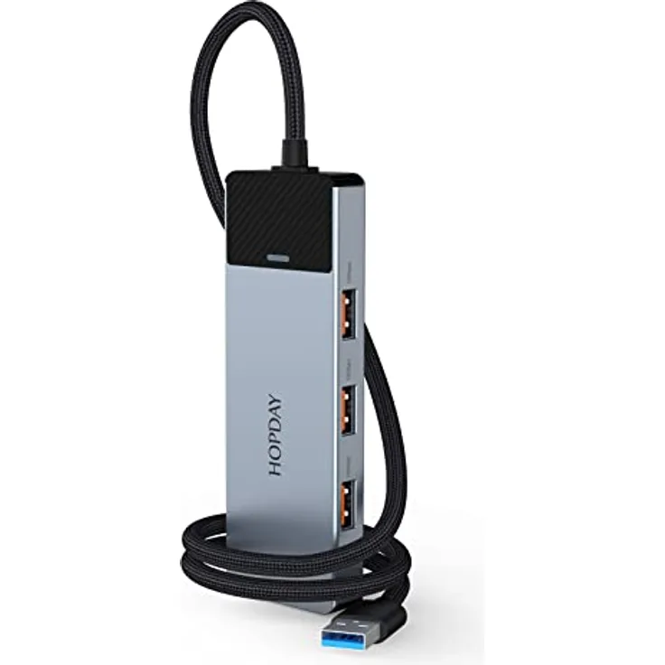 4-Port USB 3.2 Hub, HOPDAY USB Hub,USB Splitter Multiport Adapter 10 Gbit/s Datenhub mit 50 cm Verlängerungskabel für MacBook Air/Pro, iMac, Dell, HP, Surface, PC, Tesla Model 3, Mobile HDD