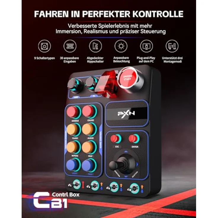 PXN CB1 Button Box, PC Seitenkonsole mit 19 Tasten & Schaltern, RGB-Beleuchtung, kompatibel für Sim-Racing, Truck- und Flugsimulatoren – Bild 2