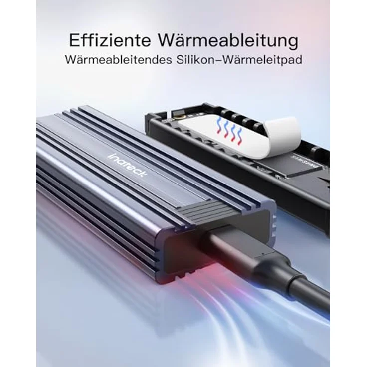Inateck NVMe M.2 USB 3.2 Festplattengehäuse mit Kühlkissen 10 Gbps, unterstützt M.2 SATA B+M Key und NVMe M Key/B+M Key SSD (2242, 2260, 2280) mit USB CC und USB AC Kabel, werkzeuglos, FE2025 – Bild 5