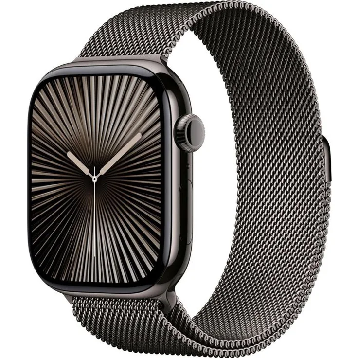 Apple Watch Series 10, 46 mm, GPS + Cellular, Titan Schiefergehäuse, Milanaise Schiefer, S/M
