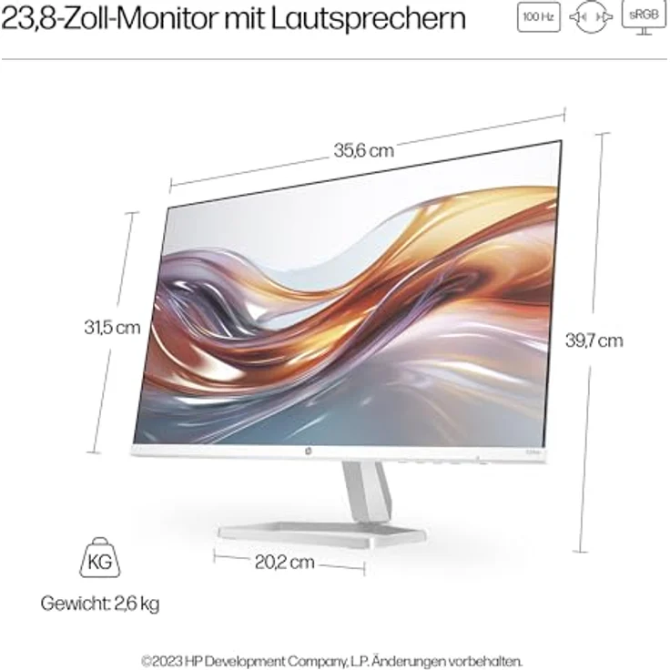 HP Series 5 524sa FHD IPS Monitor mit Lautsprechern | 60,5 cm (23,8 Zoll) | 100Hz | 16:9 | 1500:1 Kontrast | 99% sRGB | HDMI 1.4 | VGA | Entspiegelt | Neigung -5°+25° | Weiß – Bild 4