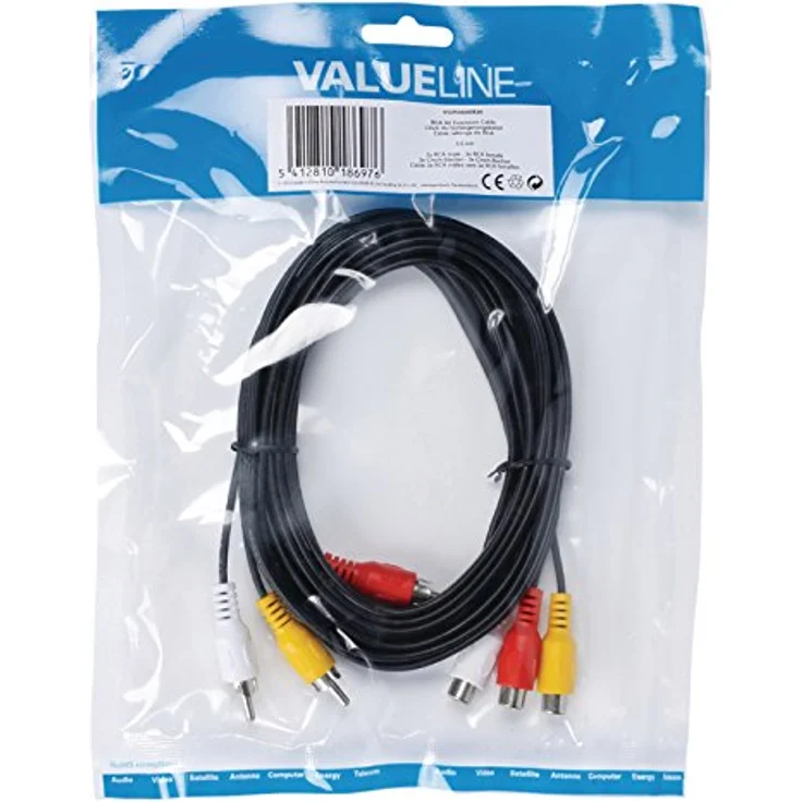 Valueline Cinch AV-Verlängerungskabel, 3X Stecker auf 3X Buchse (3m) schwarz – Bild 4