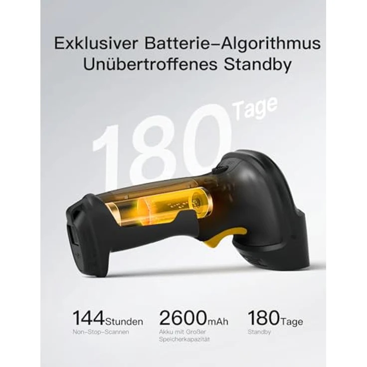 Inateck BCST-72, Kabelloser 2D Barcode Scanner mit Bluetooth, AI APP & SDK, 180 Tage Standby, schnelles Scannen, Schwarz – Bild 3