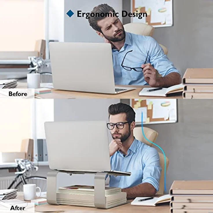BONTEC Ergonomischer Laptop Ständer, für Laptops 10-17,3 Zoll, Silber, optimiert Haltung und Komfort, platzsparend, mit Wärmeableitung – Bild 2