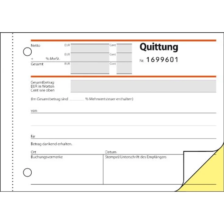 Sigel Quittungsblock SD121 A6 quer, selbstdurchschreibend, nummeriert, MwSt. separat – Bild 2