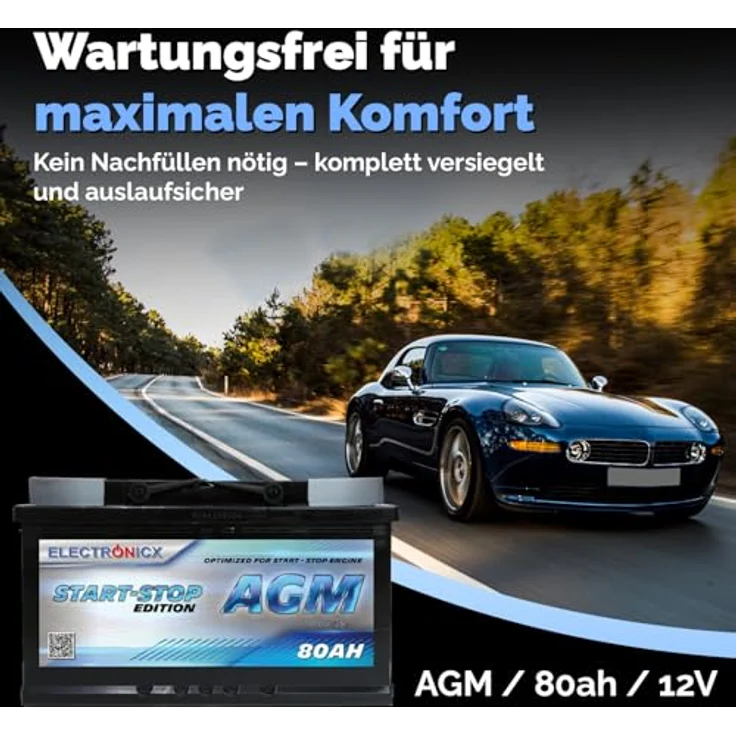 Electronicx AGM Autobatterie 80AH - 12V Starterbatterie für Start-Stop Systeme mit hoher Startkraft, wartungsfrei und sicher – Bild 6