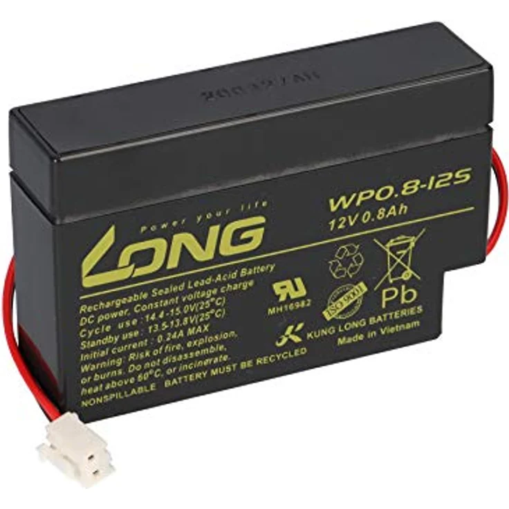 WSB Kung Long WP0.8-12S 12V 0,8Ah LONG JST Stecker AGM Blei Batterie - für Rolladenantriebe und Dachrollo-Antriebe – Bild 3