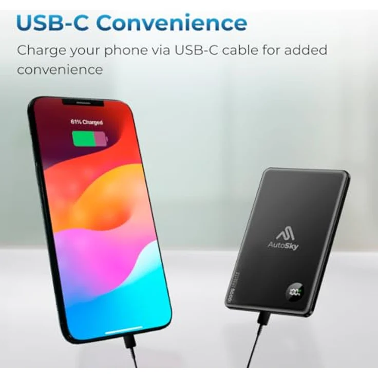 AutoSky Magnetische Powerbank 5000mAh | Kabellos & USB-C mit LED Display – Bild 5