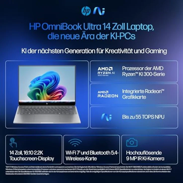 HP OmniBook Ultra Laptop 14-fd0190ng, 14 Zoll mit AMD Ryzen AI 9, 16 GB RAM, 512 GB SSD, 2.2K Display, Grau – Bild 4