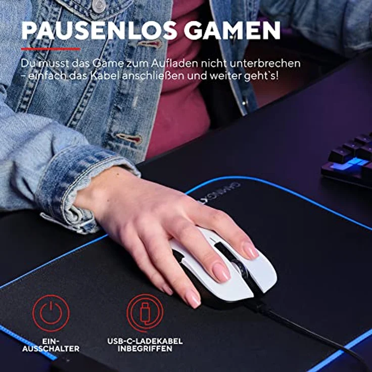 Trust Gaming GXT 923W Ybar Wiederaufladbare Kabellose Gaming-Maus, Geringer Latenz 2.4GHz, 50 Stunden Akkulaufzeit, 200-7200 DPI, 69% Recyclingkunststoff, PC, Laptop, Computer, Windows – Weiß – Bild 5