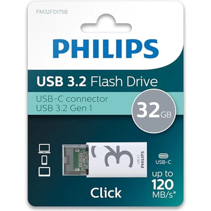 Philips Click Edition USB-C Anschluss USB 3.2 Gen 1 USB-Flash-Laufwerk 32 GB für PC, Laptop, Smartphone, Tablet mit USB-C-Anschluss, Lesegeschwindigkeit bis zu 120 MB/s – Bild 2