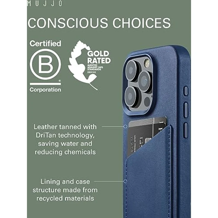 Mujjo Lederhülle Wallet iPhone 15 Pro blau - Brieftaschen-Funktionalität, außergewöhnlicher Schutz und Magsafe-kompatibel – Bild 3