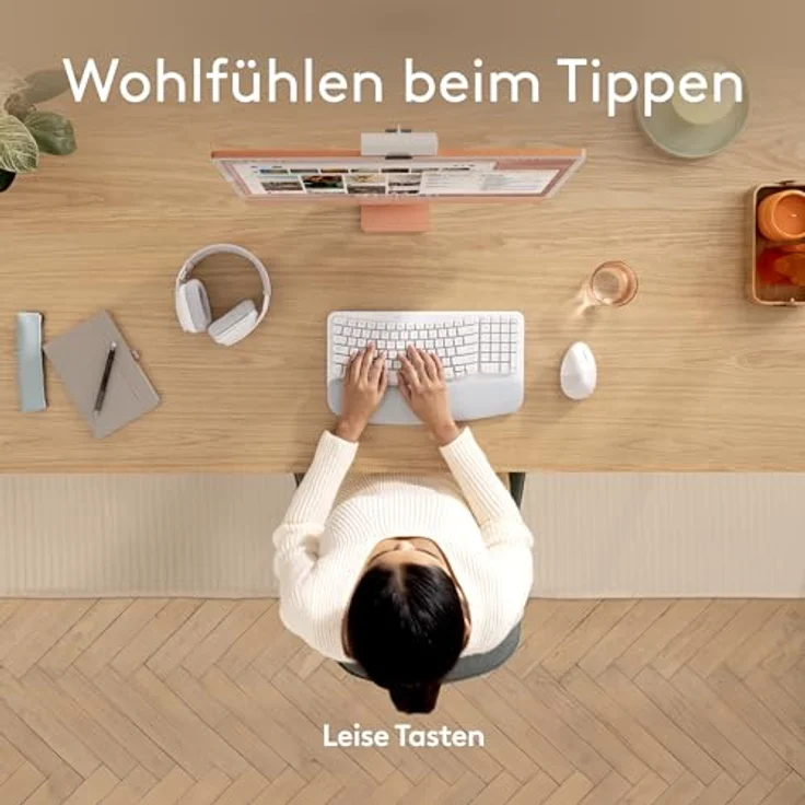 Logitech Wave Keys for Mac Off-White - Ergonomische kabellose Tastatur, geschwungenes Design, Memory Foam Handballenauflage - Weiss – Bild 3