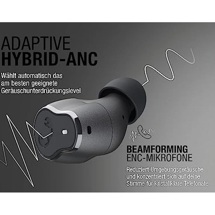 Fresh 'n Rebel Twins Elite, kabellose In-Ear-Bluetooth-Kopfhörer mit Adaptive Hybrid Noise Cancelling, Personal Sound by Audiodo, Mulitpoint Bluetooth, ENC-Mikrofon, 29 h Spielzeit (Storm Grey) – Bild 4