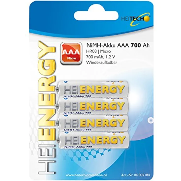 HEITECH 4er Pack NIMH-Akku, Micro/AAA / HR03 700 mAh Wiederaufladbare Batterie mit geringer Selbstentladung - Akku für Geräte mit hohem Stromverbrauch