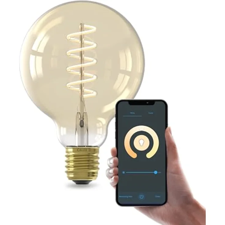 CALEX Smart Lampe Spirale Filament E27 Globe G95 Gold, WLAN Lampe mit Alexa und Google Home, 7W Warmweißes Licht