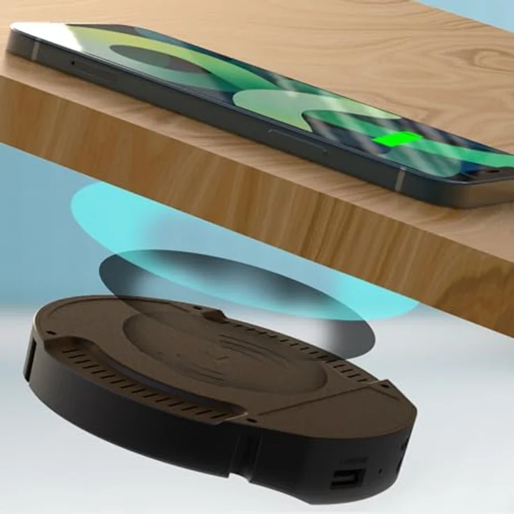 kalb DualCharge 10W Drahtlos Ladegerät, Induktionsladegerät mit 15W USB Ausgang, Unterbau bis 30 mm, unsichtbar mit Lüfter und 1200 mm Kabel – Bild 2