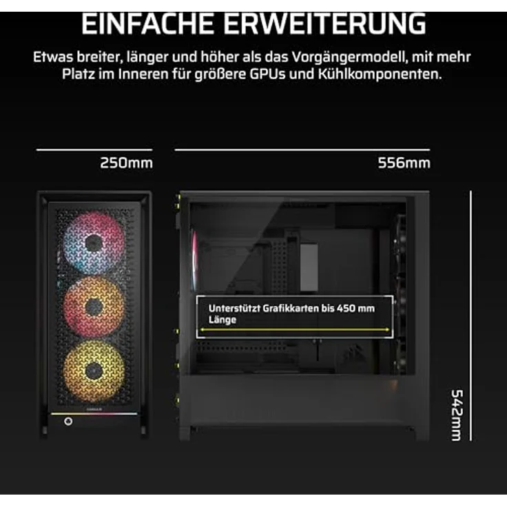 Corsair Frame 5000D RS ARGB Midi-Tower, E-ATX PC-Gehäuse mit Tempered Glass, bis zu 14 Lüfter und 4 vorinstallierten RGB-Lüftern - schwarz – Bild 10
