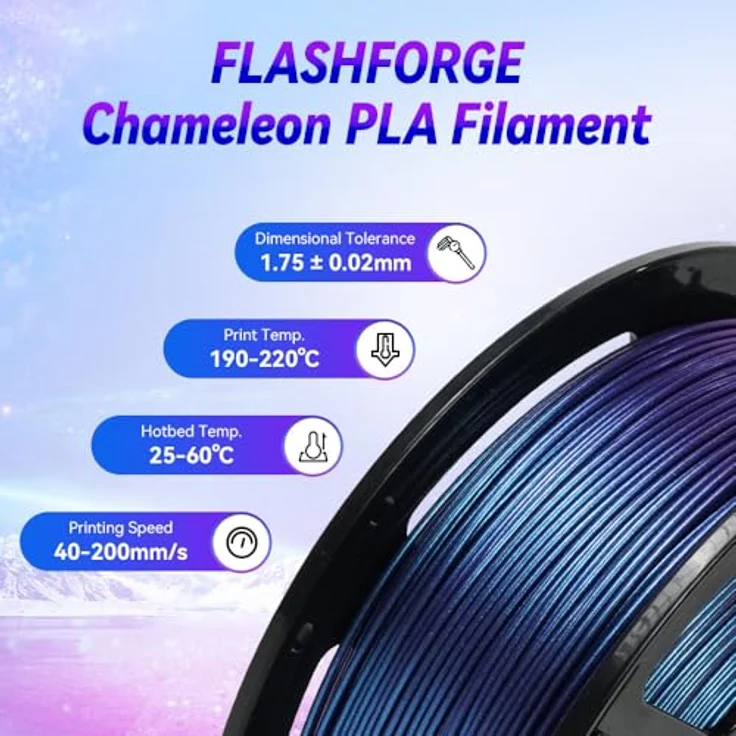 FLASHFORGE Chameleon PLA 3D Drucker Filament, Farbwechsel-Filament 1.75mm, Nebula Purple, 1KG Spule, Maßgenauigkeit +/- 0.02mm, verstopfungsfrei – Bild 4
