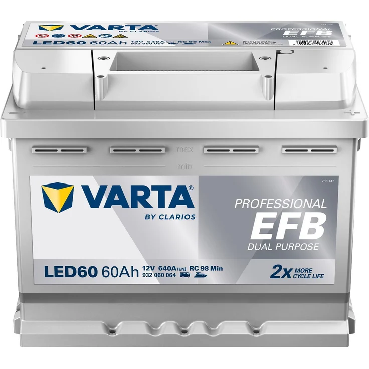 VARTA Professional EFB Dual Purpose LED60 Starterbatterie 12V 60Ah 640A/EN B13, leistungsstarke EFB-Batterie für höchste Anforderungen